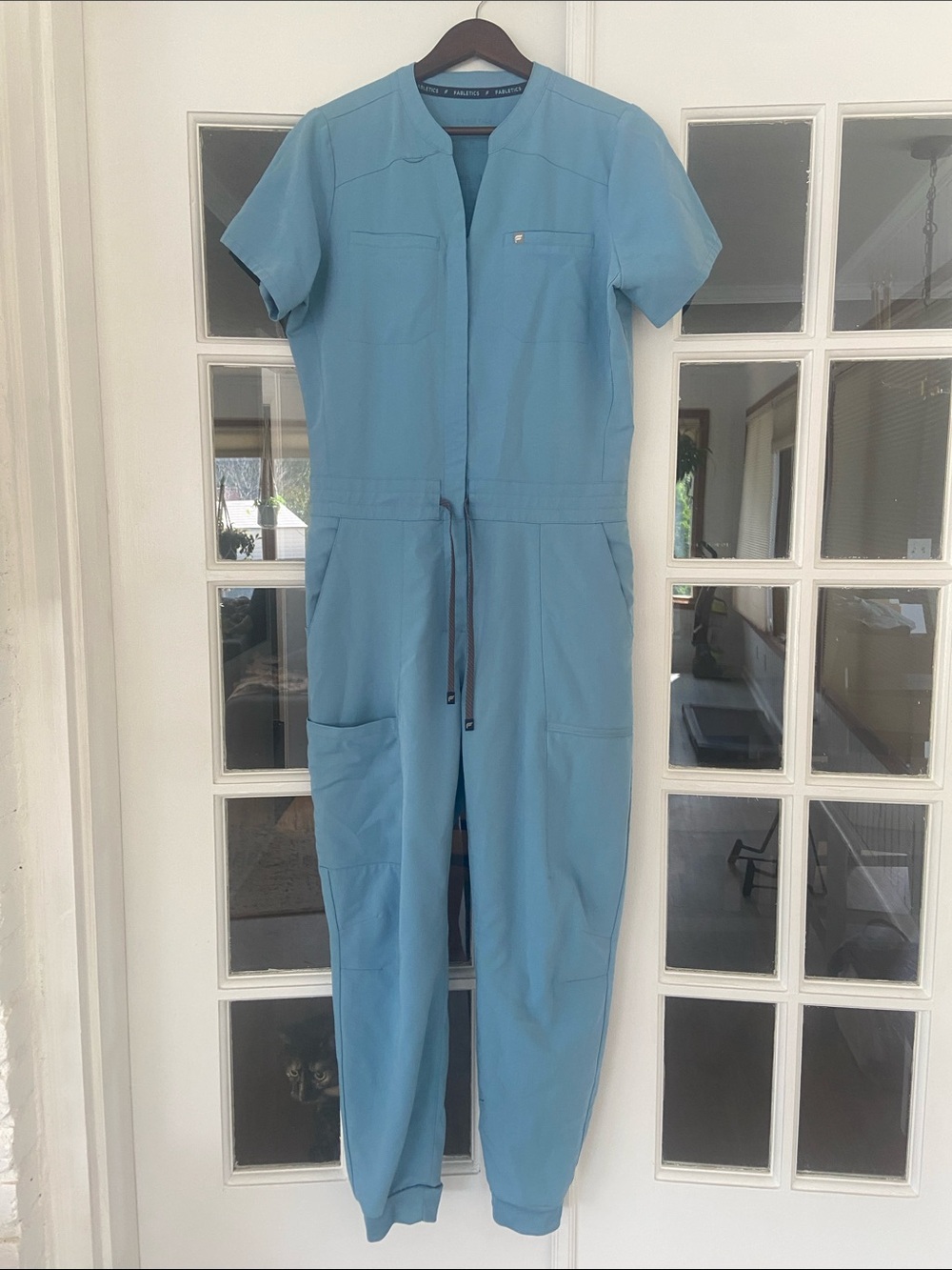 Fabletics Sky Blue PonteFlex Empower Scrub Short-Sleeve Utility Scrubs Jumpsuit